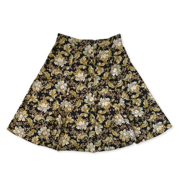 Vintage Floral Navy Button Up Skirt Smock Academia Prep Coastal Cowgirl Western - Picture 2 of 15